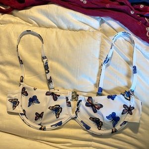 white butterfly print bikini top